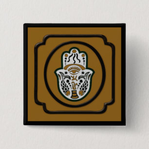 Bóton Quadrado 5.08cm Botão Hamsa Preto e Dourado Quadrado