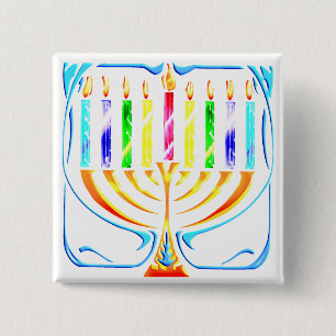 Bóton Quadrado 5.08cm Botão: Hanukkah Menorah - Chanukah Menorah