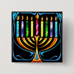 Bóton Quadrado 5.08cm Botão: Hanukkah Menorah - Chanukah Menorah