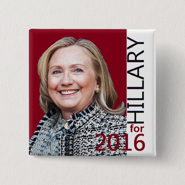 Bóton Quadrado 5.08cm Botão Hillary 2016 (Frente)