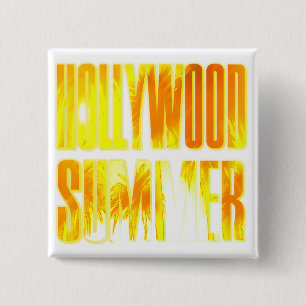 Bóton Quadrado 5.08cm Botão "Hollywood Summer" - Letra laranja amarela