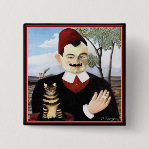 Bóton Quadrado 5.08cm Botão: "Homem & gato" por Henri Rousseau
