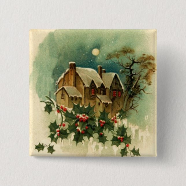 Bóton Quadrado 5.08cm Botão Horário de Natal (Frente)