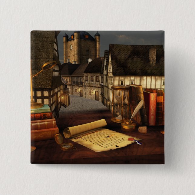 Bóton Quadrado 5.08cm Botão Horizontes Antigos (Frente)