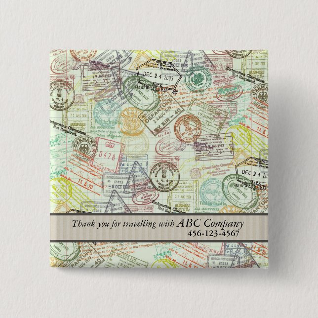 Bóton Quadrado 5.08cm Botão Impressão do Carimbo Passaporte (Frente)