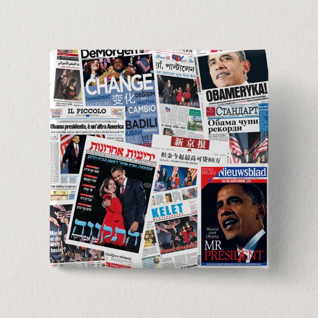 Bóton Quadrado 5.08cm Botão internacional dos título de Obama (Frente)