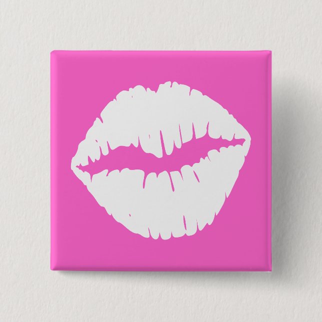 Bóton Quadrado 5.08cm Botão Lábios brancos (Frente)