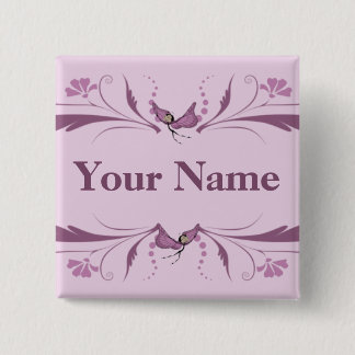Bóton Quadrado 5.08cm Botão malva com Butterfairies