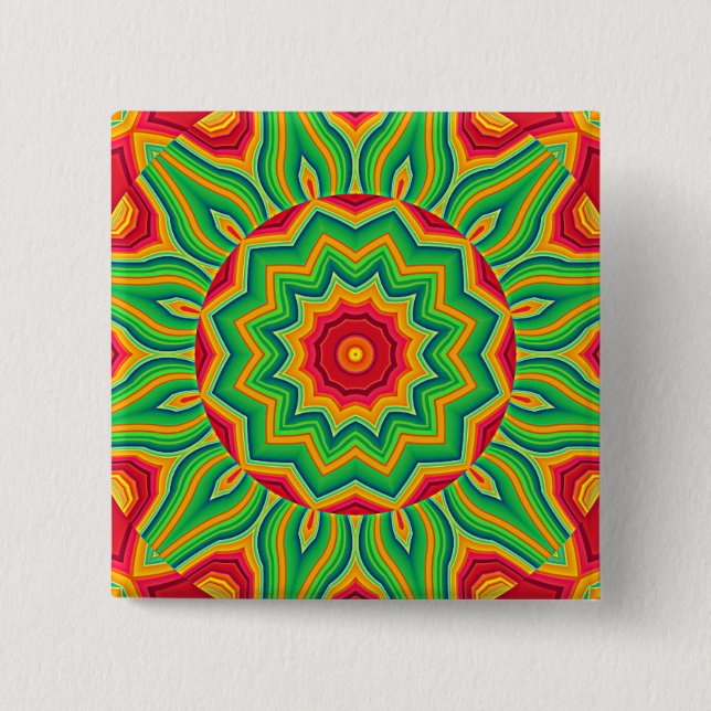Bóton Quadrado 5.08cm Botão Mandala (Frente)