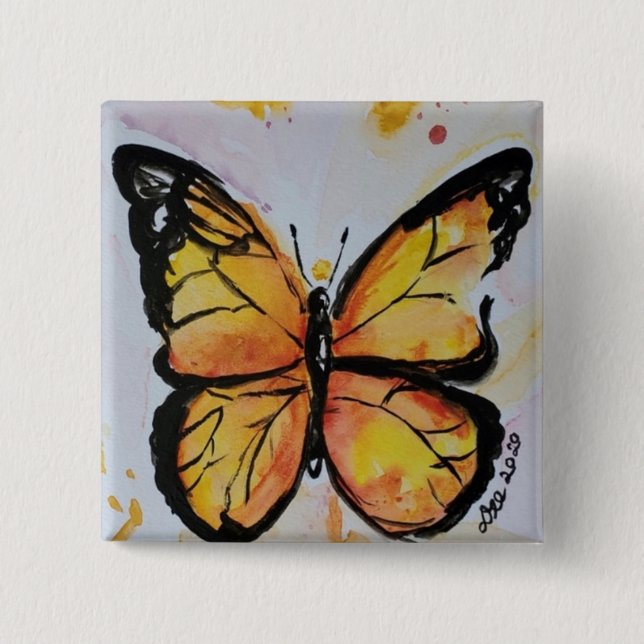 Bóton Quadrado 5.08cm Botão Monarch Butterfly (Frente)