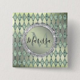 Bóton Quadrado 5.08cm Botão Monograma do Chic Harlequin Verde Mint