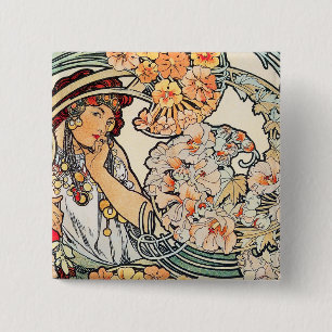 Bóton Quadrado 5.08cm Botão: Mucha - língua das flores