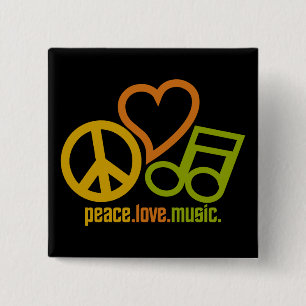 Bóton Quadrado 5.08cm Botão Música Peace Love