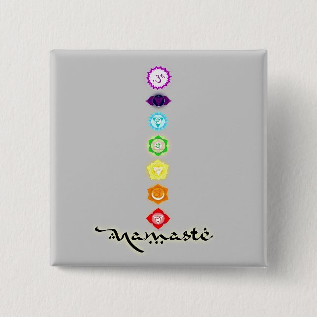 Bóton Quadrado 5.08cm Botão Namaste Chakras (Frente)
