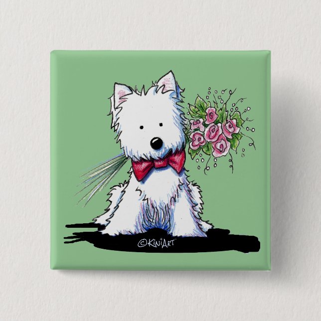 Bóton Quadrado 5.08cm Botão namorados Príncipe Westie Pin (Frente)