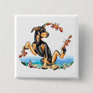 Bóton Quadrado 5.08cm Botão Negro Doberman Pinscher Tipo Crabby