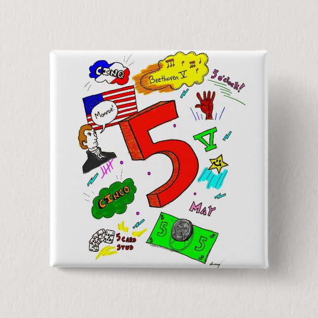 Bóton Quadrado 5.08cm Botão Ode a Cinco (Frente)