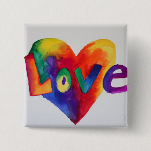 Bóton Quadrado 5.08cm Botão ou pino de pintura de texto do Rainbow Love