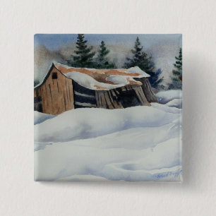 Bóton Quadrado 5.08cm Botão Paisagem de Inverno