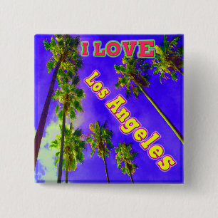 Bóton Quadrado 5.08cm Botão "Palm Sky: EU AMO Los Angeles 1"