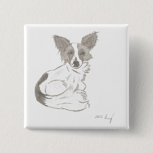 Bóton Quadrado 5.08cm Botão Papillon Sketch (Frente)