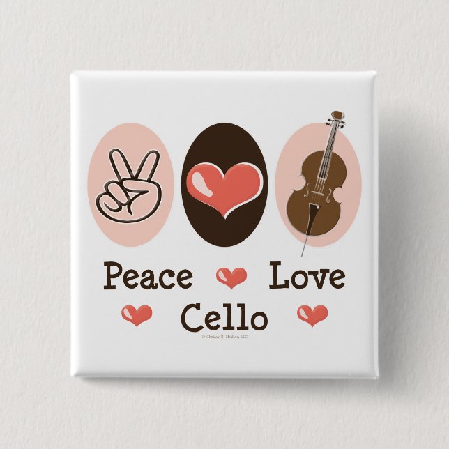 Bóton Quadrado 5.08cm Botão Peace Love Cello (Frente)