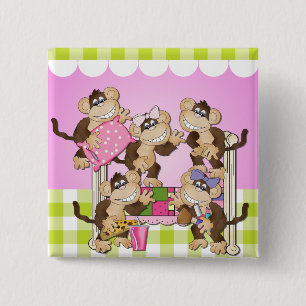 Bóton Quadrado 5.08cm Botão Pequeno Macaco Dormir