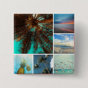 Bóton Quadrado 5.08cm Botão Personalizado da Colagem de Fotos Elegante 