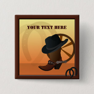 Bóton Quadrado 5.08cm Botão Personalizado de Cowboy Ocidental
