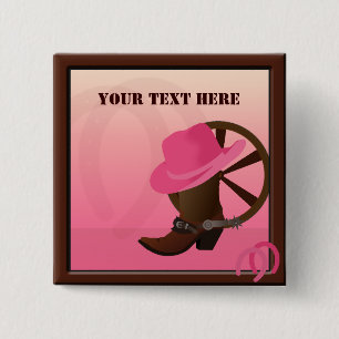 Bóton Quadrado 5.08cm Botão Personalizado de Cowgirl Ocidental