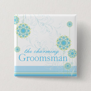 Bóton Quadrado 5.08cm Botão Personalizado do Padrinho de casamento Azul
