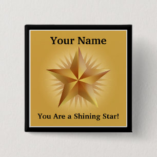 Bóton Quadrado 5.08cm Botão Personalizado do Shining Star Dourado