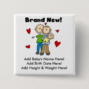 Bóton Quadrado 5.08cm Botão Personalizável de Bebê Recém-Nascido