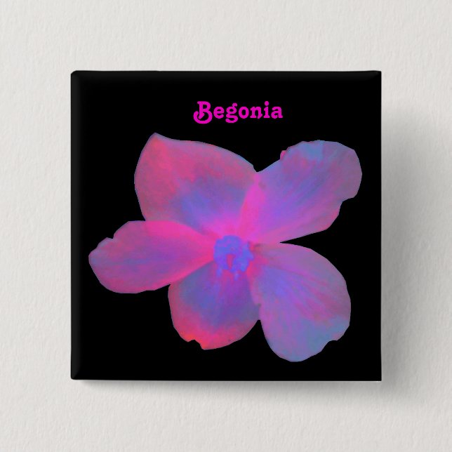 Bóton Quadrado 5.08cm Botão Personalizável de Begonia Fluorescente (Frente)