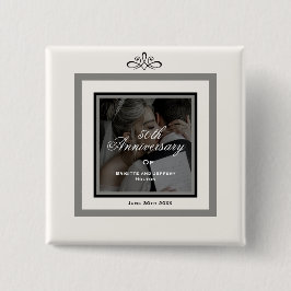Bóton Quadrado 5.08cm Botão personalizável do 50.º aniversário branco