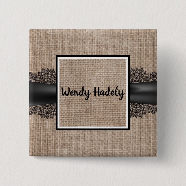 Bóton Quadrado 5.08cm Botão personalizável do linen e do local (Frente)