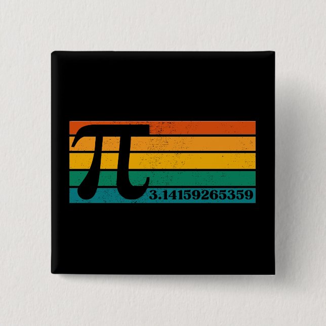 Bóton Quadrado 5.08cm Botão Pi Retroativo Vintage (Frente)