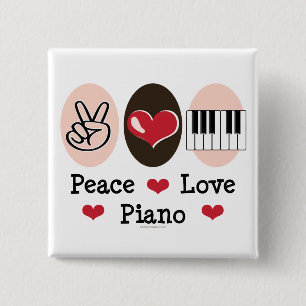 Bóton Quadrado 5.08cm Botão Piano de Paz e Amor
