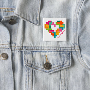 Bóton Quadrado 5.08cm Botão Piece, Love & Polyominoes