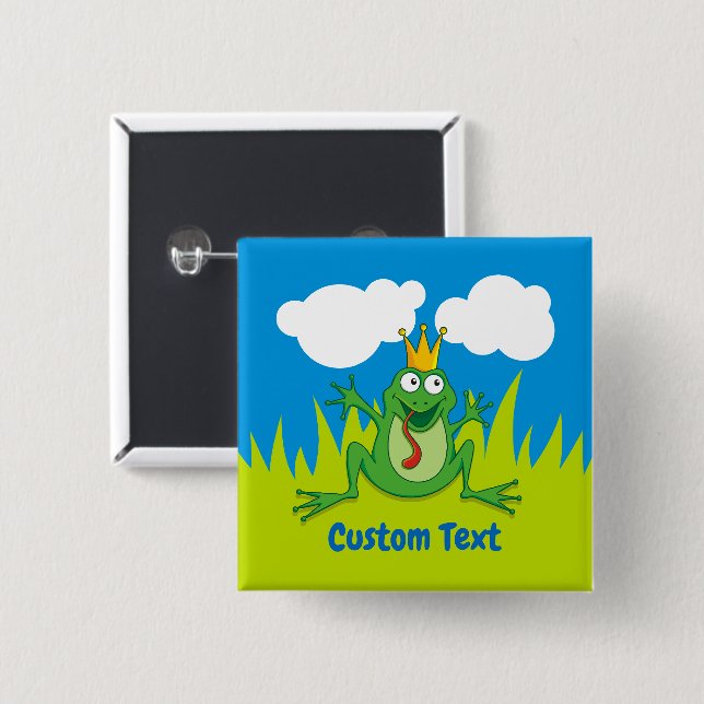 Bóton Quadrado 5.08cm Botão Pinback do Sapo Príncipe (Frente & Verso)