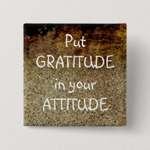 Bóton Quadrado 5.08cm Botão positivo da afirmação da GRATITUDE rústi