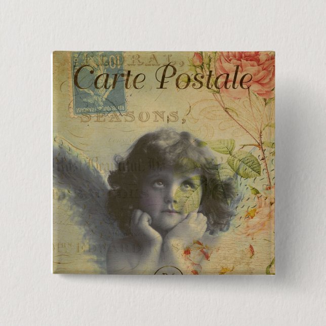 Bóton Quadrado 5.08cm Botão postal francês (Frente)