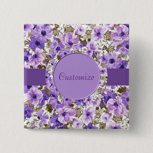 Bóton Quadrado 5.08cm Botão Púrpura e Púrpura Branco Quadrado Personaliz