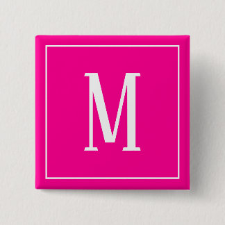 Bóton Quadrado 5.08cm Botão Quadrado Branco com Monograma em Rosa Vibran
