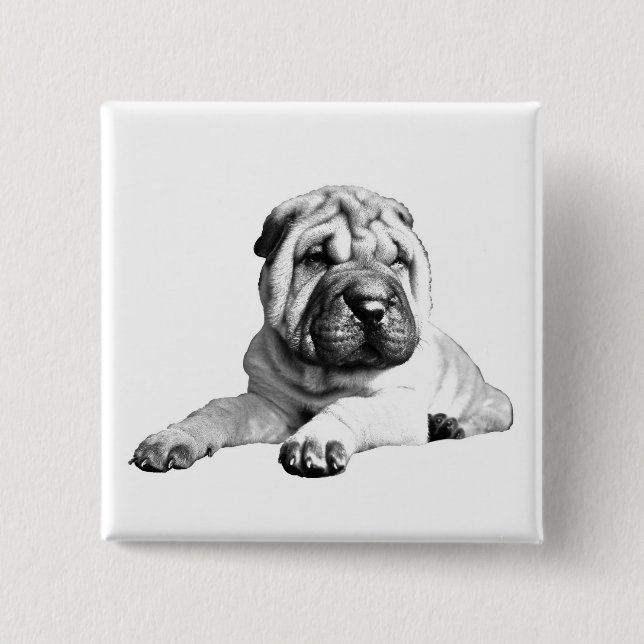 Bóton Quadrado 5.08cm Botão Quadrado Brilhante Shar Pei (Frente)