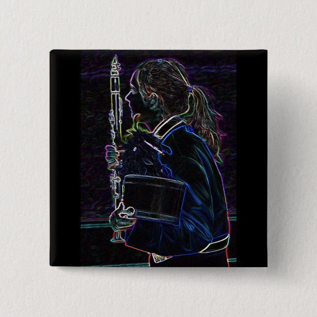 Bóton Quadrado 5.08cm Botão Quadrado Clarinetista Marching (Frente)