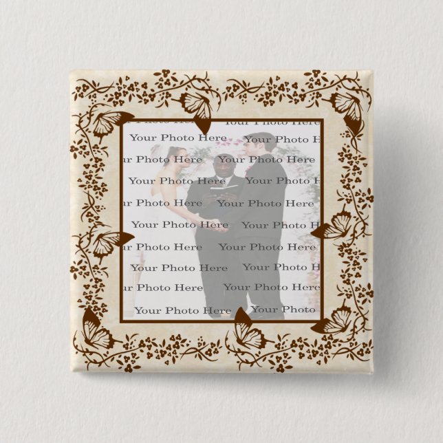 Bóton Quadrado 5.08cm Botão Quadrado da Borboleta Elegante (Frente)