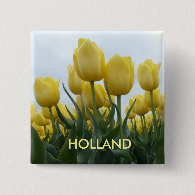 Bóton Quadrado 5.08cm Botão Quadrado das Tulipas Amarelas Holland (Frente)