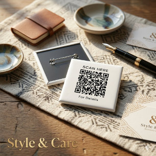 Bóton Quadrado 5.08cm Botão quadrado de código QR personalizável para qu
