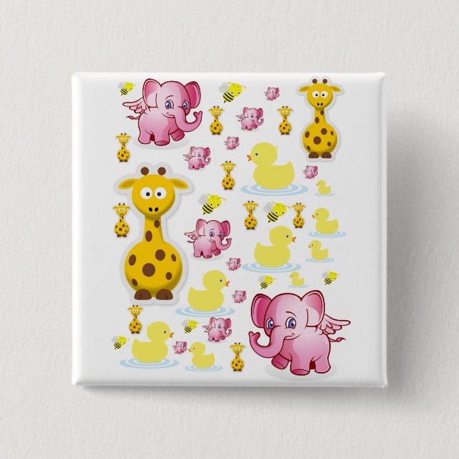 Bóton Quadrado 5.08cm Botão Quadrado de Elefantes (Frente)